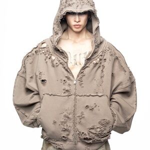 Latui Atelier "Anger Issues" distressed zip-up hoodie